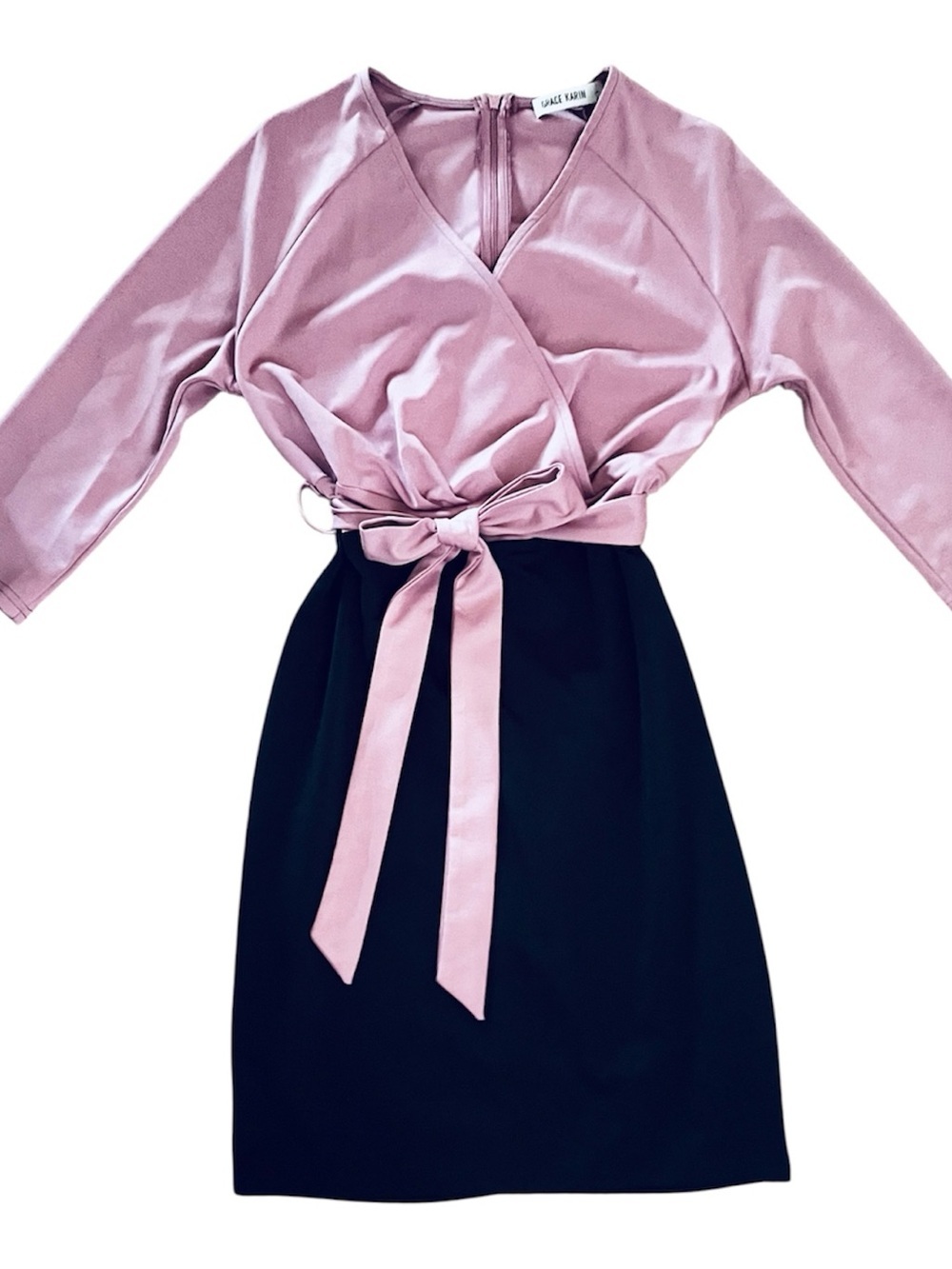 Grace Karin Pink and Black Midi Wrap Dress, size Large